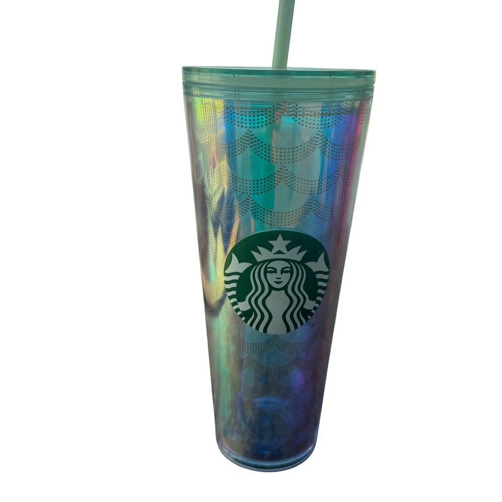 Starbucks Iridescent Mermaid Scale Venti Cold Cup Tumbler 24oz Teal Green